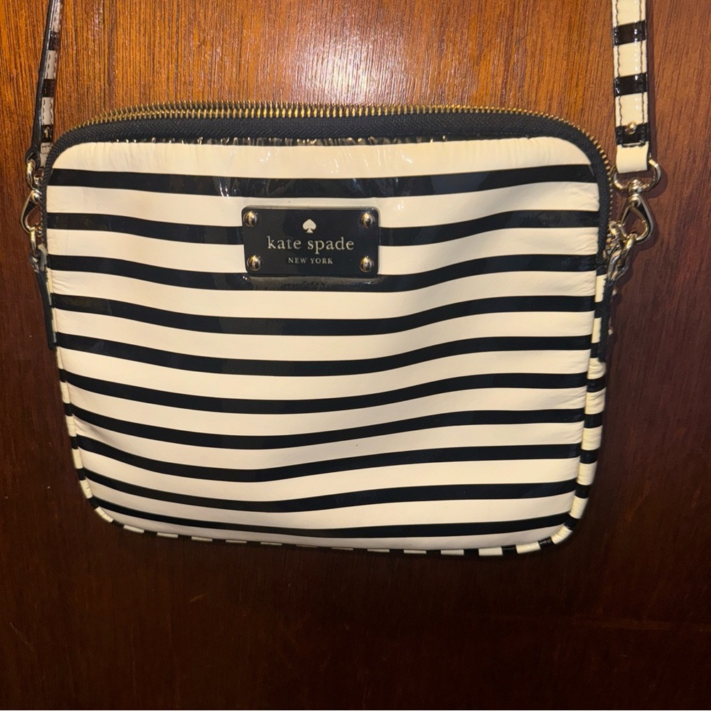 Kate Spade Black and Cream Striped Crossbody Bag